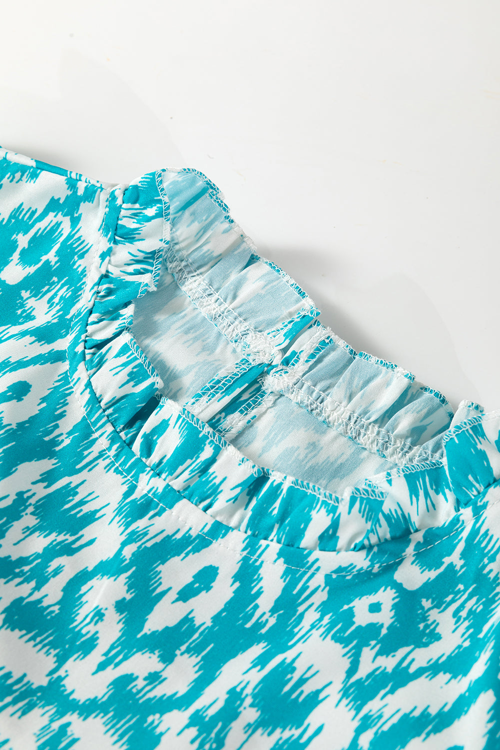 Sky Blue Boho Frill Stand Neck Sleeveless Mini Dress