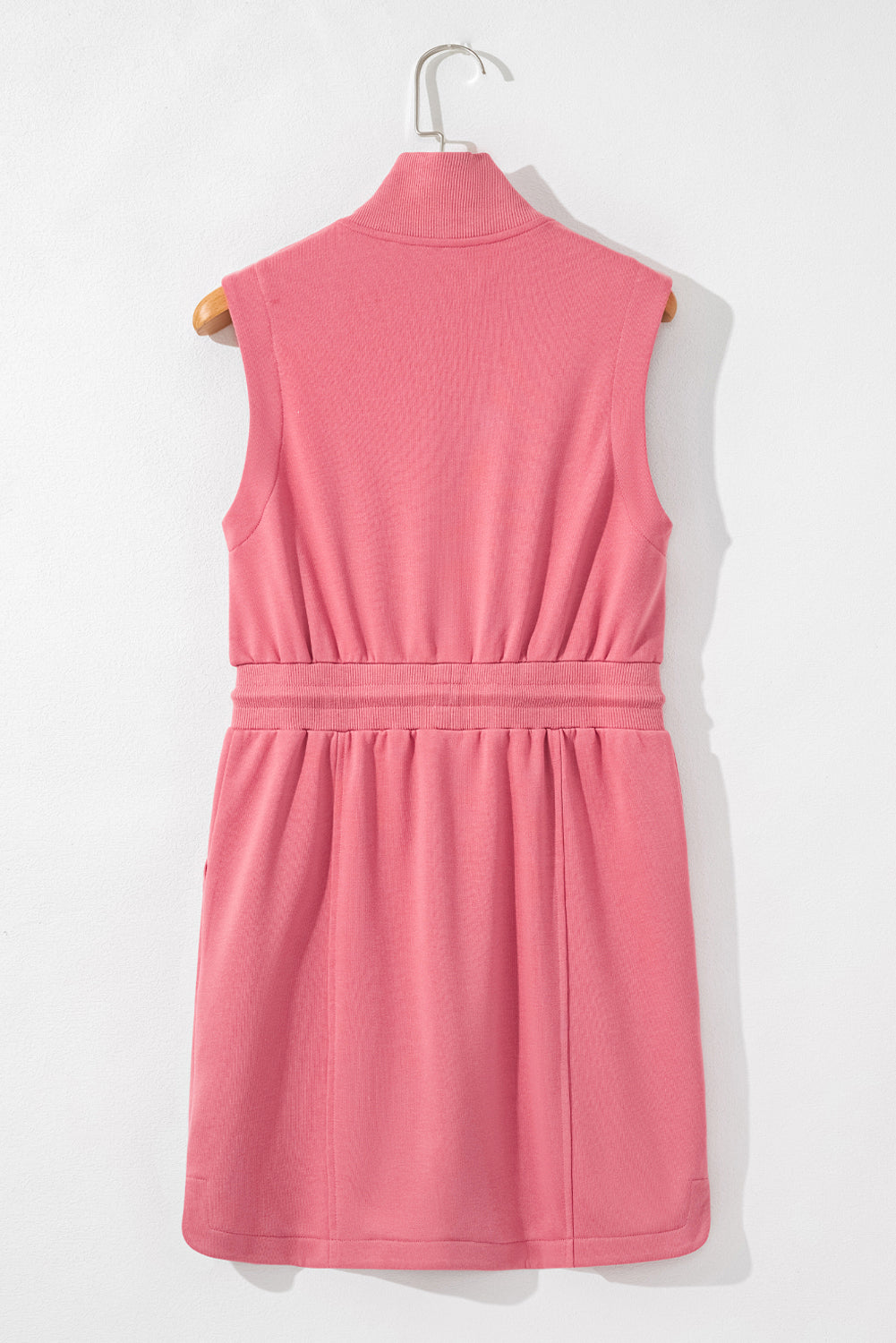 Black Terry Zipped Collar Sleeveless Drawstring Waist Mini Dress
