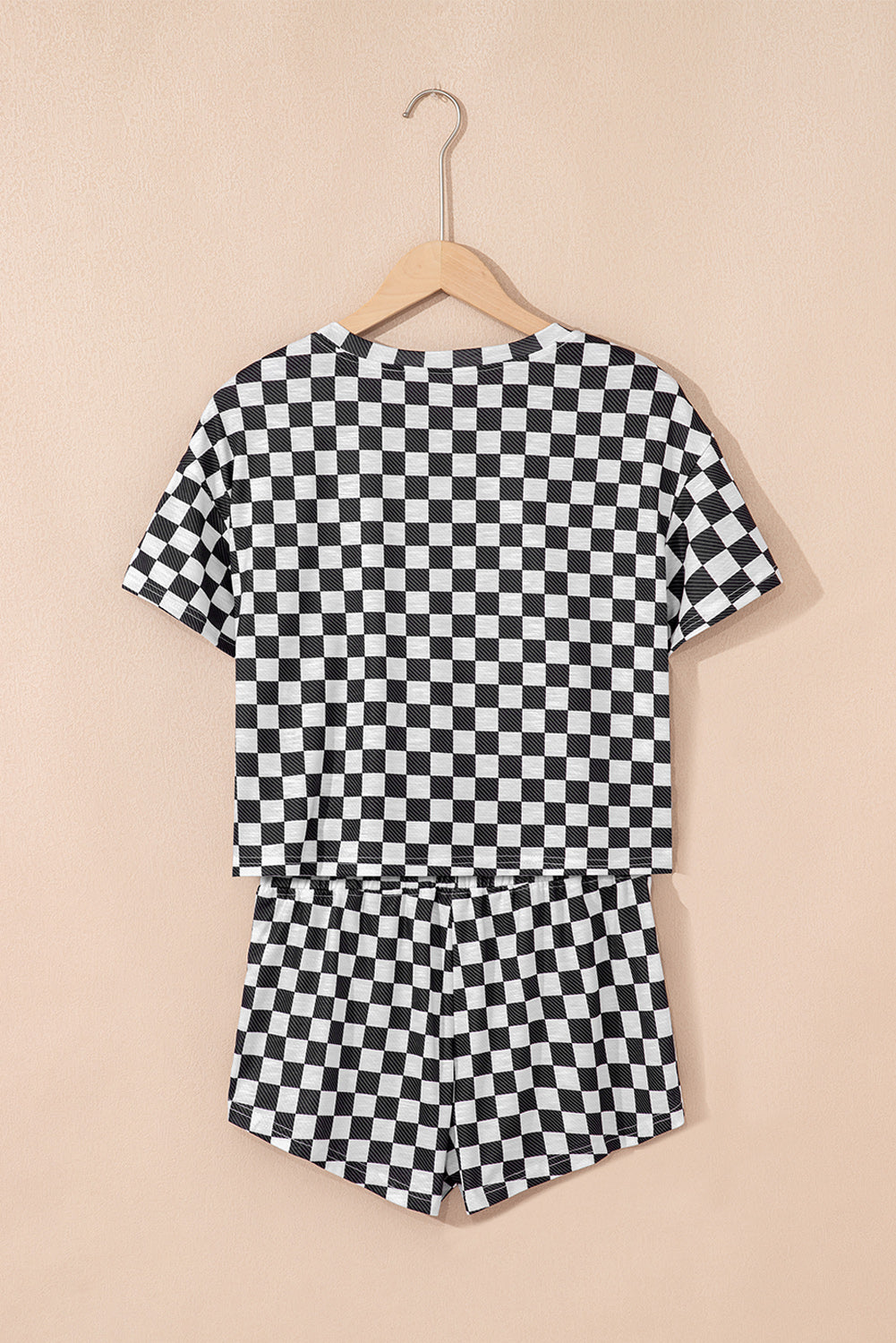 Black Checkerboard T Shirt and High Waist Skorts Set