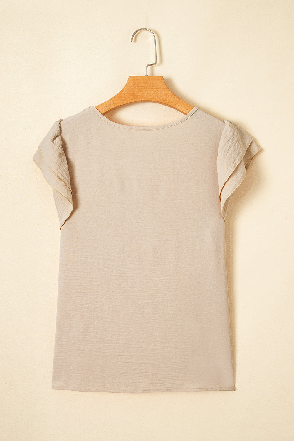 Clearly Aqua Solid Color Ruffle Sleeve Crinkled Blouse