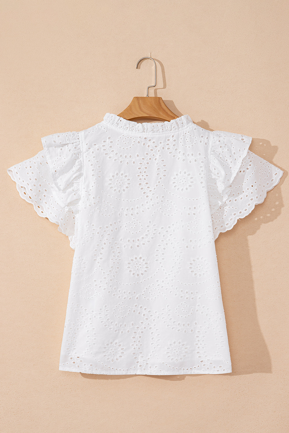 White Eyelet Flutter Sleeve V Neck Blouse