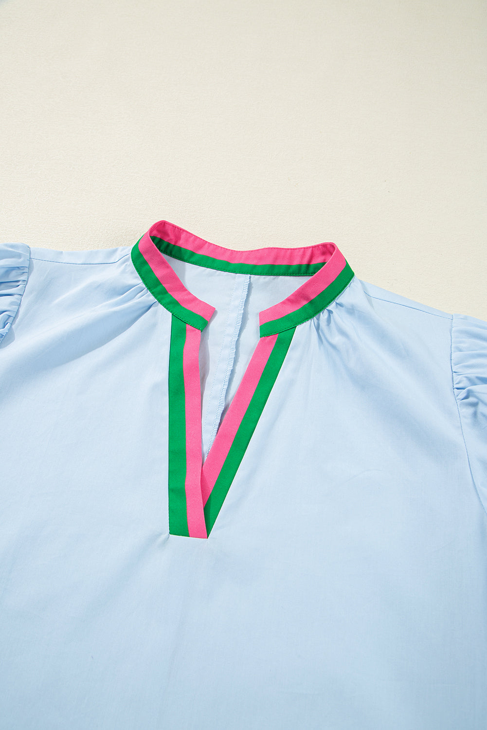 Myosotis Striped Pop of Color V Neck Puff Sleeve Mini Dress
