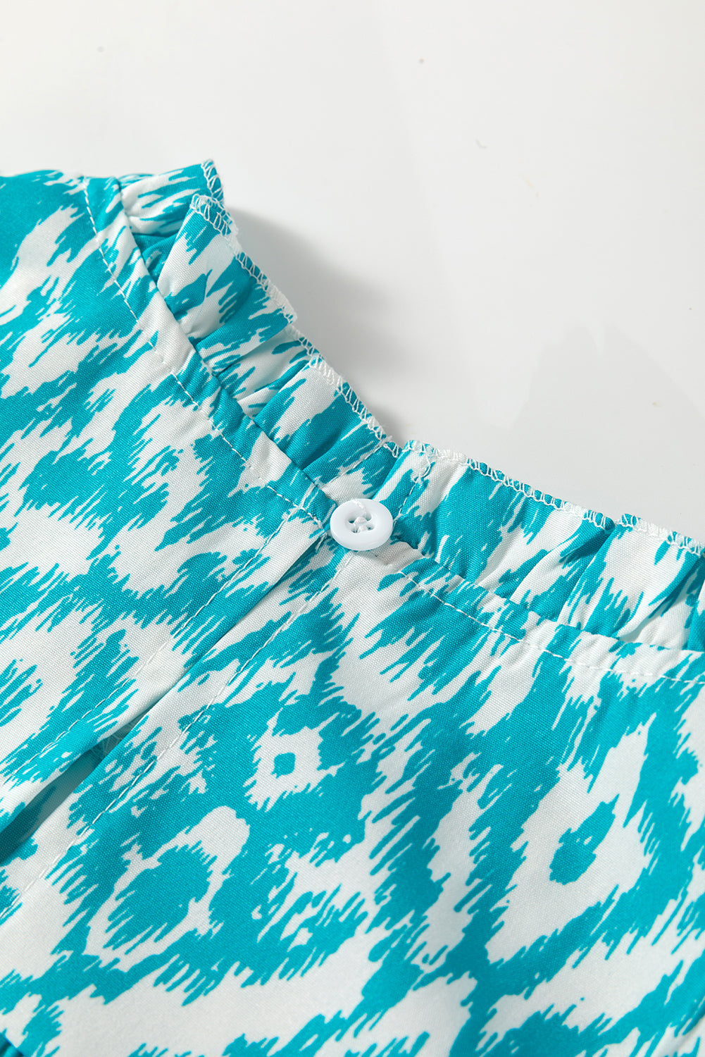 Sky Blue Boho Frill Stand Neck Sleeveless Mini Dress