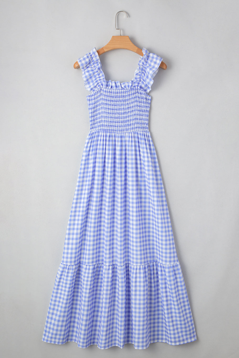 Red Plaid Square Neck Sleeveless Maxi Dress