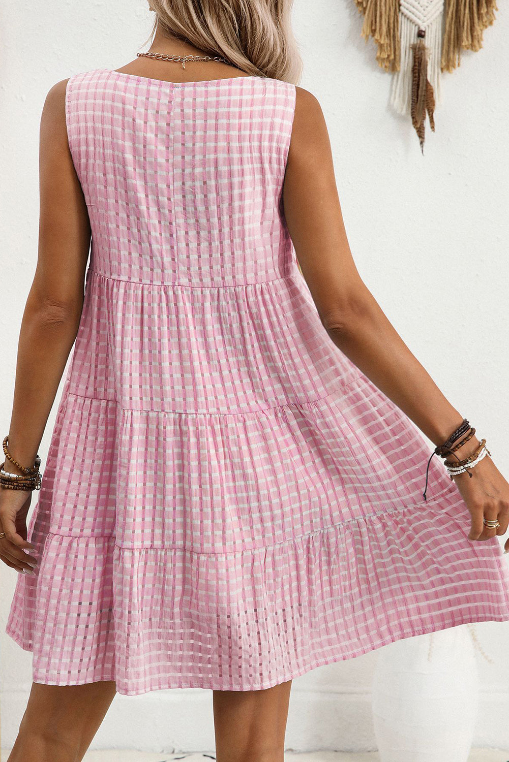 White Gingham High Waist Sleeveless Mini Dress