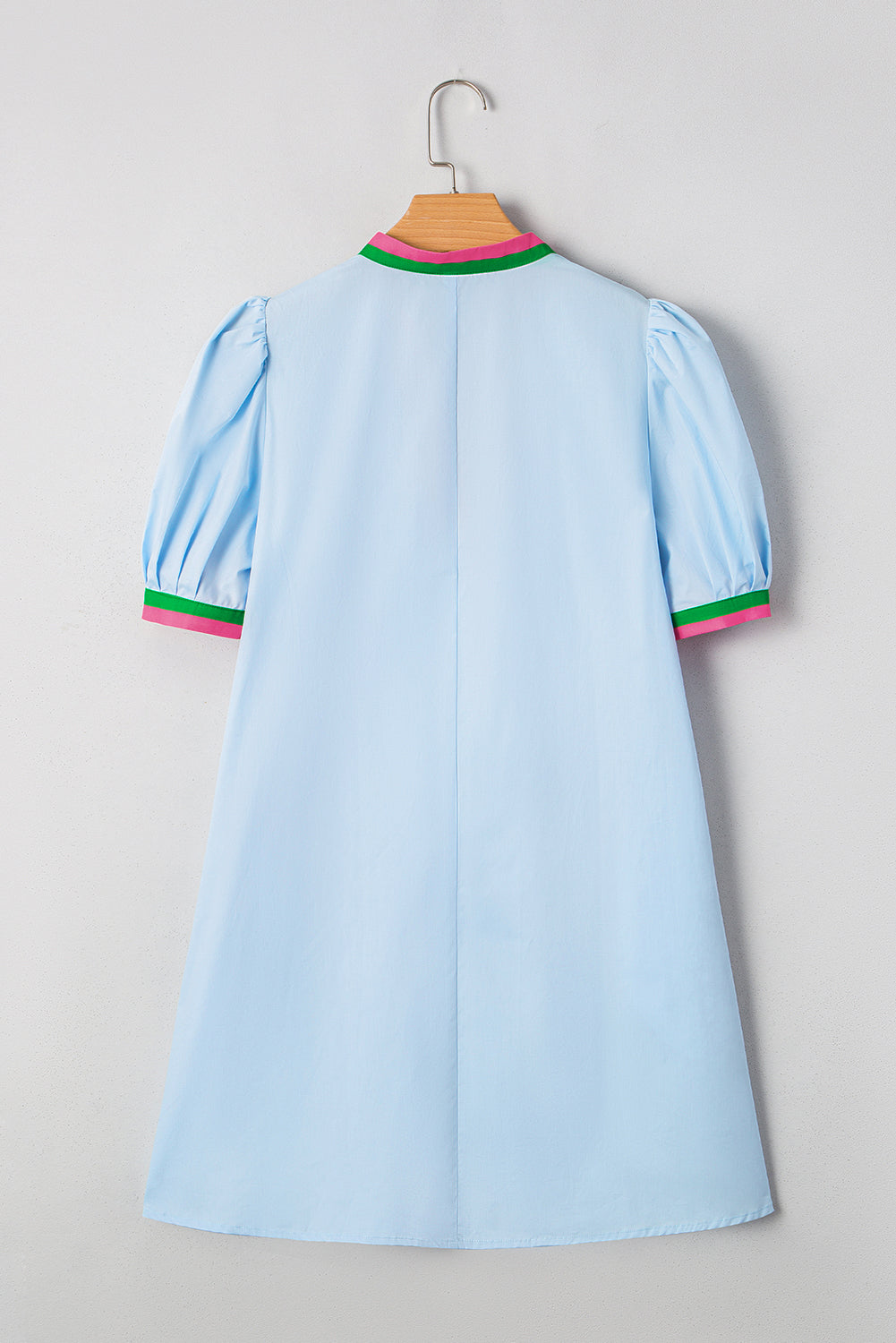Myosotis Striped Pop of Color V Neck Puff Sleeve Mini Dress