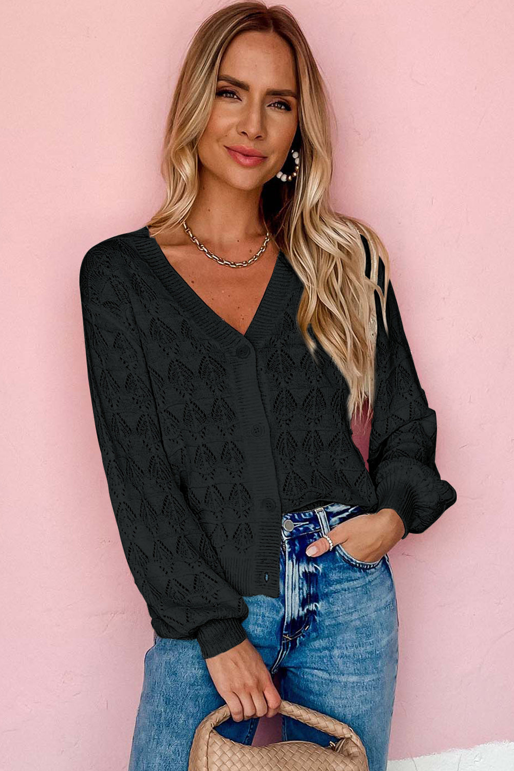 Green Lightweight Buttoned Front Crochet Cardigan