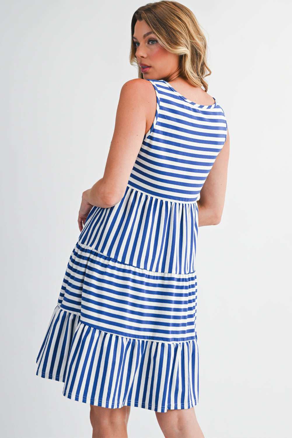 Black Stripe U Neck Sleeveless Loose Fit Mini Dress