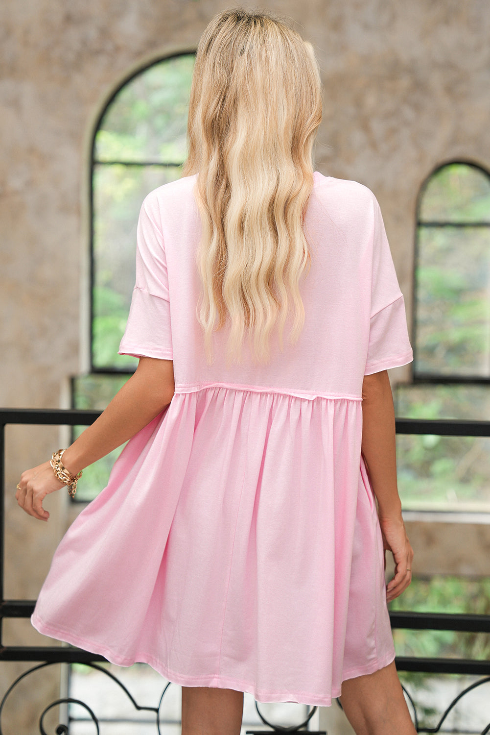 Moonlight Jade Solid Color Pocket Raw Edge Babydoll Dress