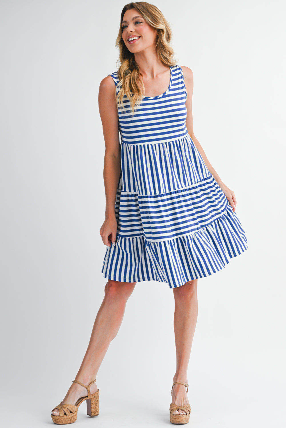 Black Stripe U Neck Sleeveless Loose Fit Mini Dress