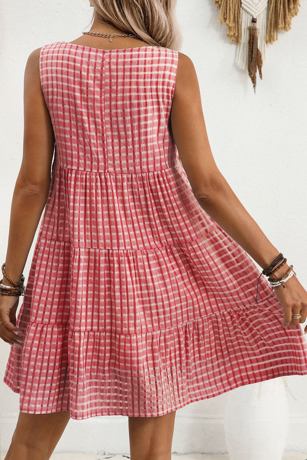 White Gingham High Waist Sleeveless Mini Dress