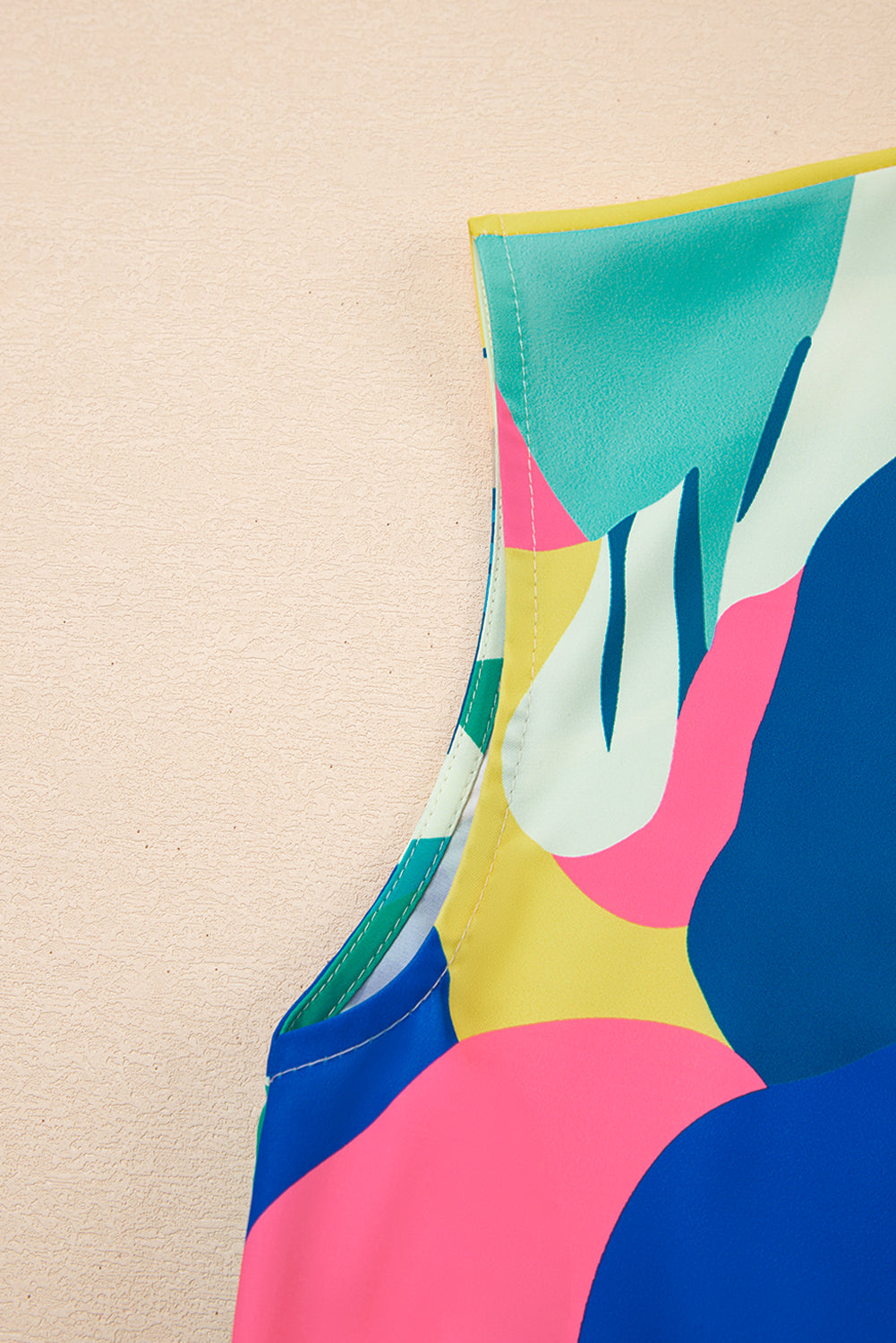 Blue Abstract Print V-Neck Short Sleeve Mini Dress