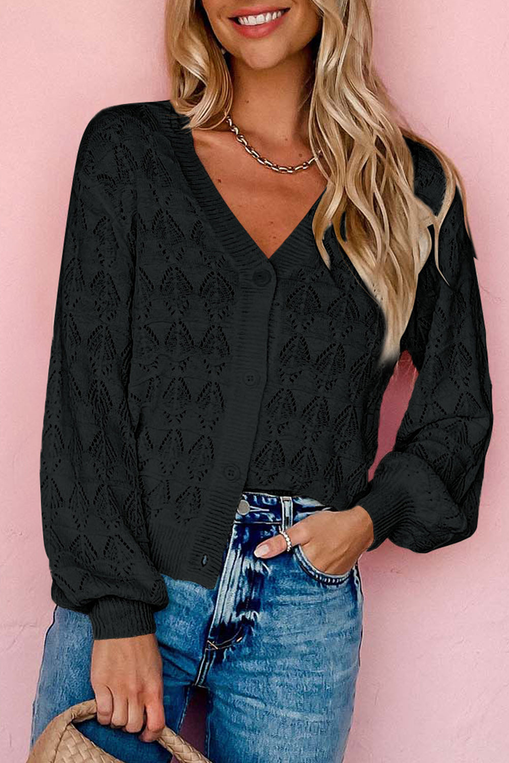 Green Lightweight Buttoned Front Crochet Cardigan
