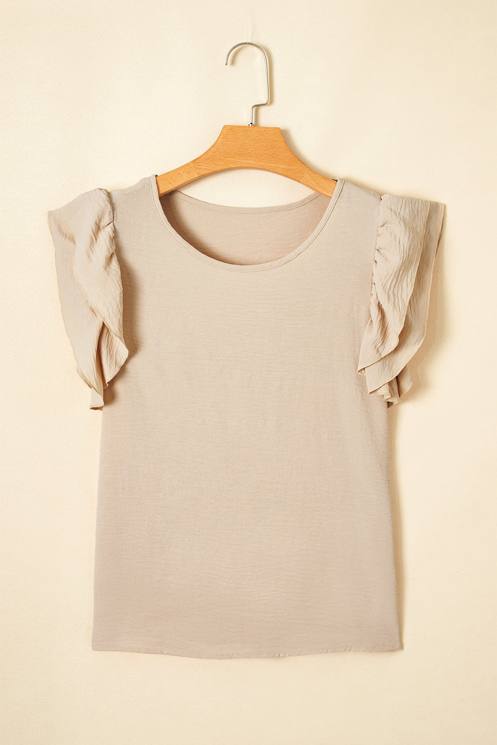 Clearly Aqua Solid Color Ruffle Sleeve Crinkled Blouse