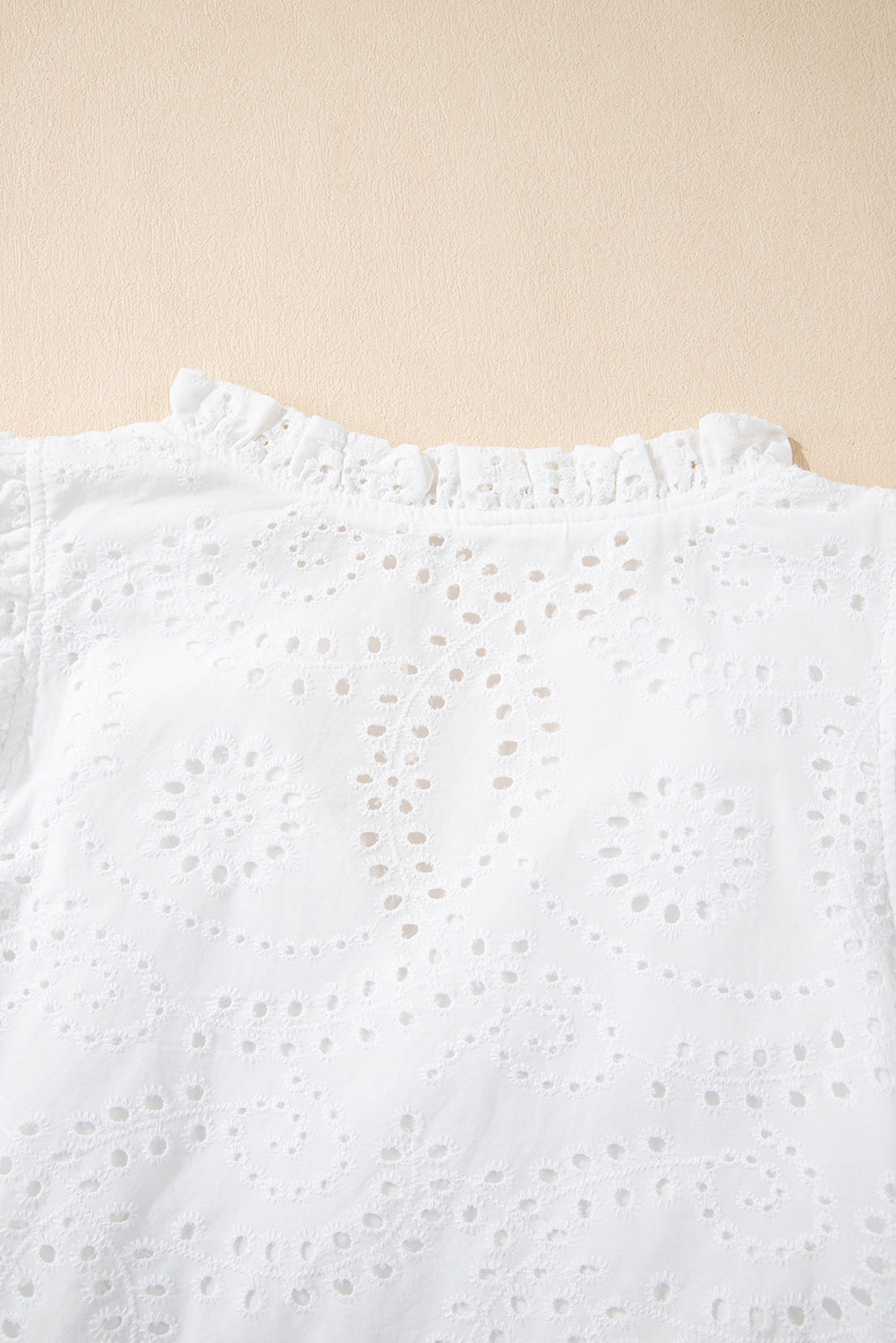 White Eyelet Flutter Sleeve V Neck Blouse