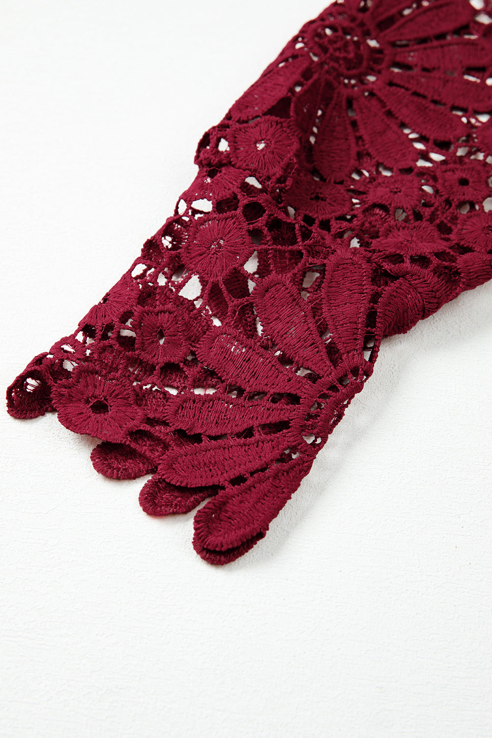 Burgundy Pleated Lace Sleeve Shift Mini Dress