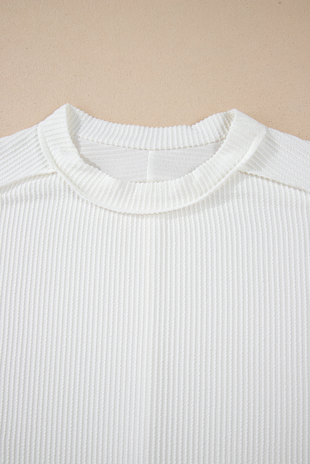 Medium Grey Crinkle Rib Knit Exposed Seam Round Neck T-shirt
