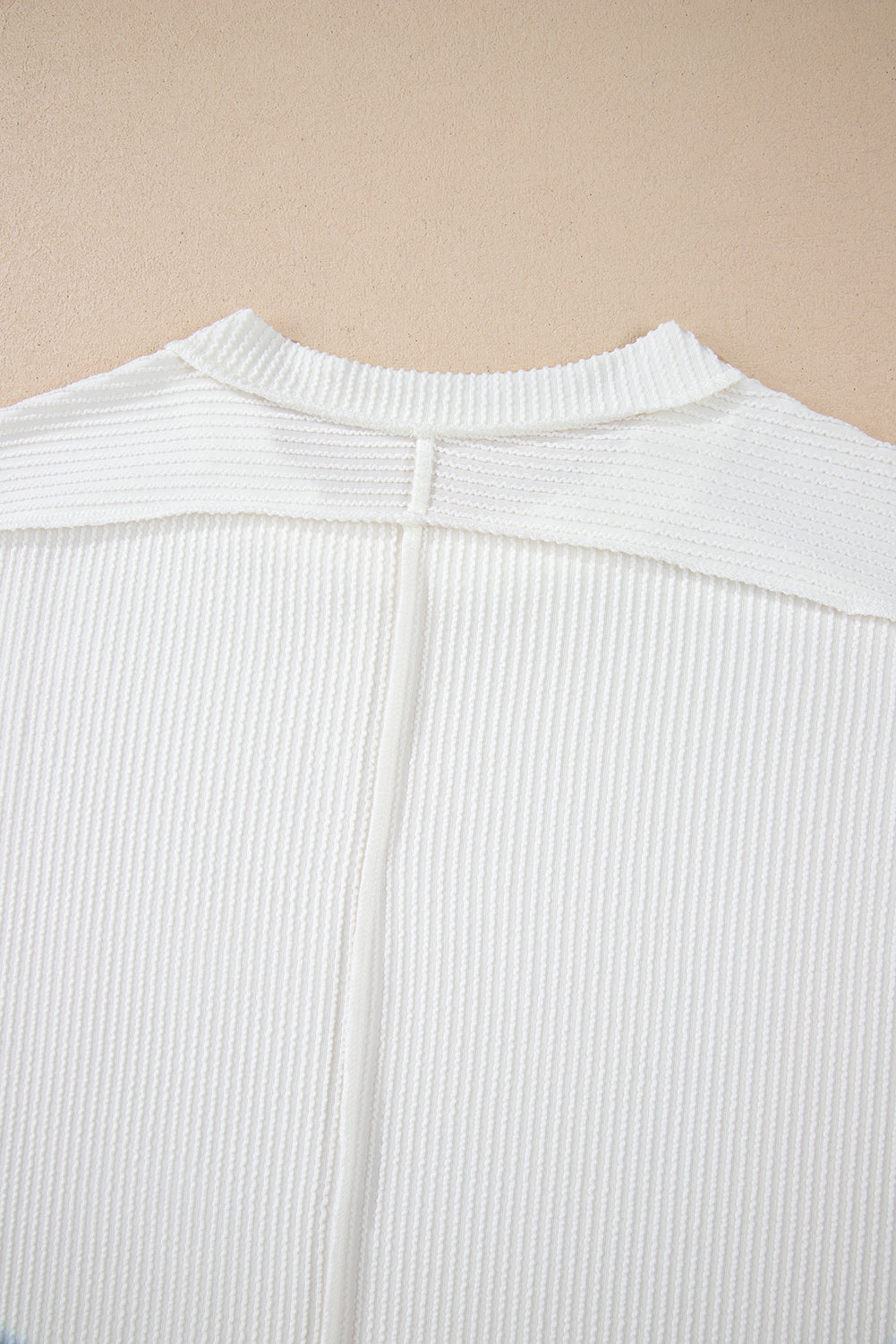 Medium Grey Crinkle Rib Knit Exposed Seam Round Neck T-shirt