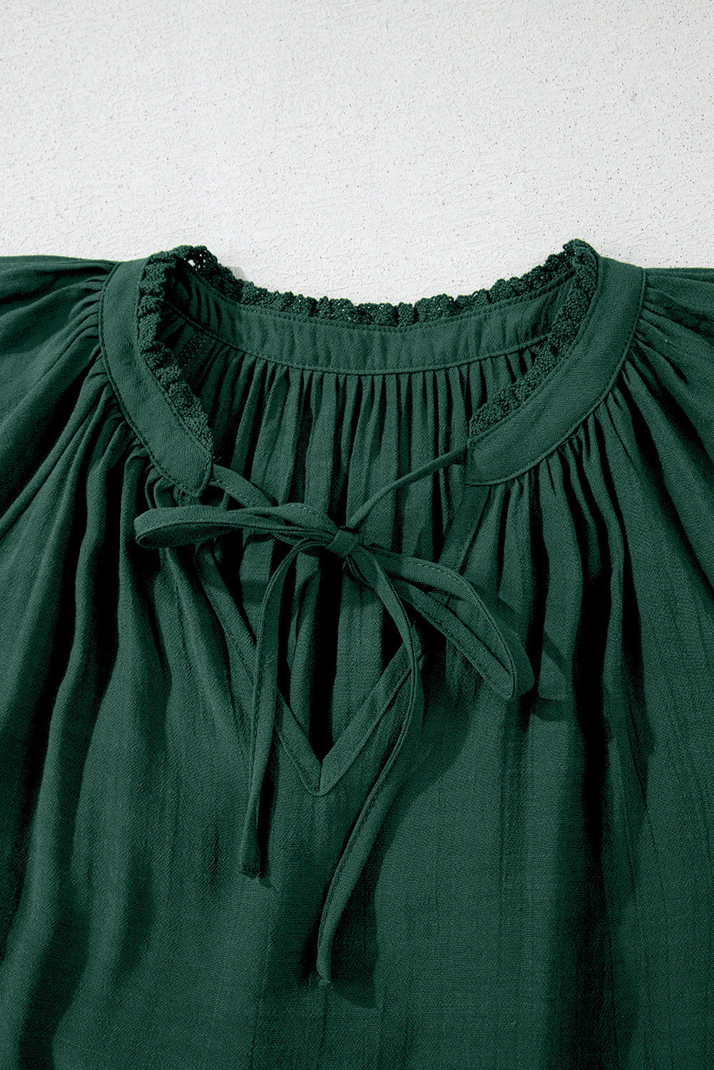 Green Bay Eyelet Embroidered Sleeve Tie V Neck Blouse