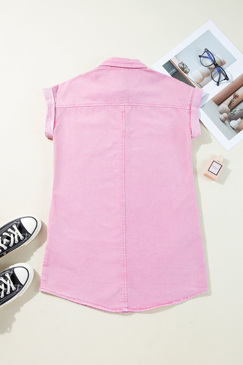 Orchid Petal Double Chest Pocket Denim Shirt Dress