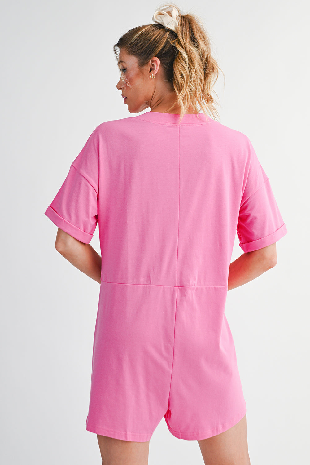 Myosotis Loose Half Sleeve V Neck Plain Romper