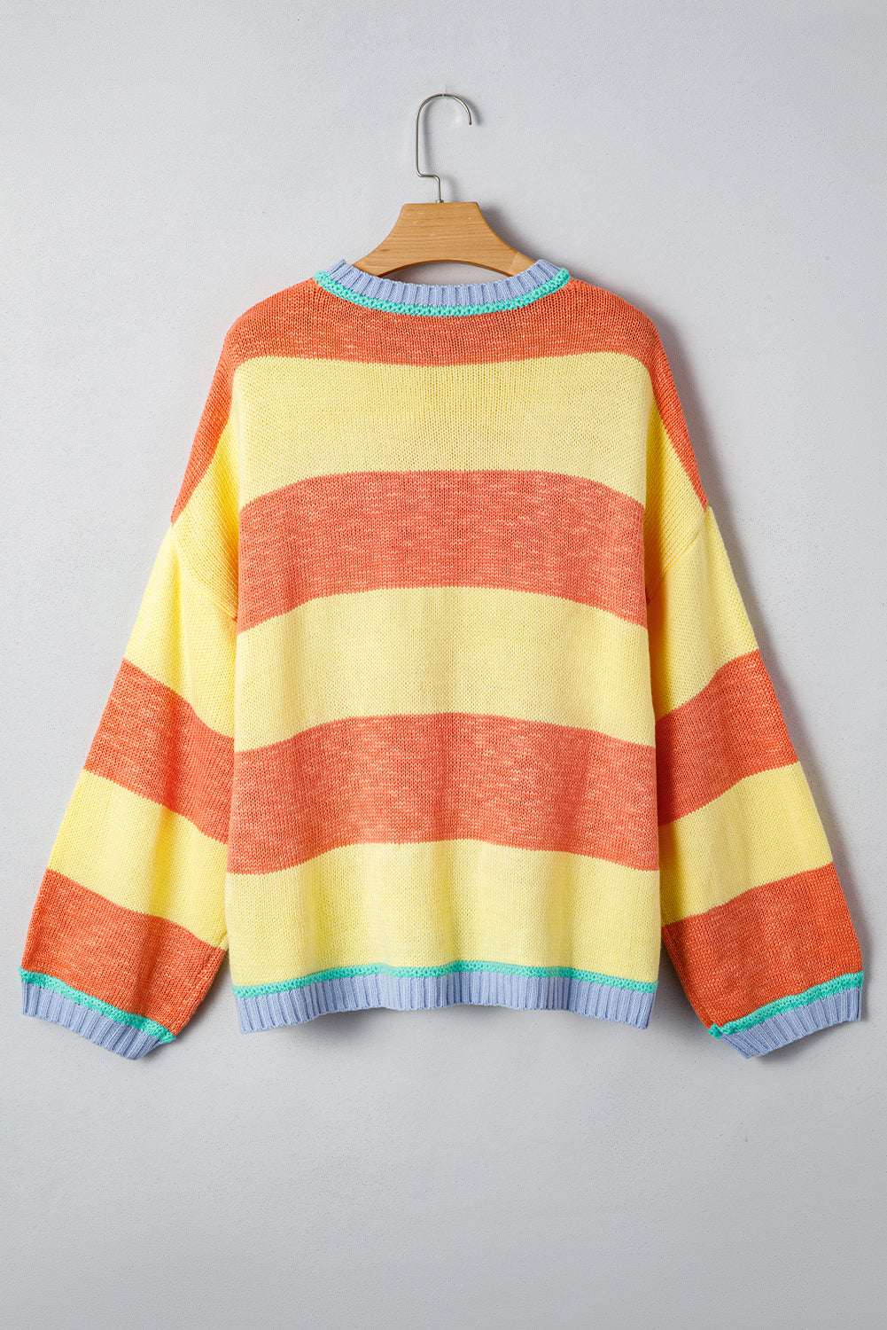 Yellow Stripe Contrasting Trim Round Neck Oversized Sweater