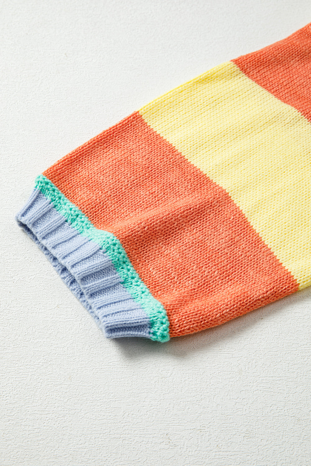 Yellow Stripe Contrasting Trim Round Neck Oversized Sweater