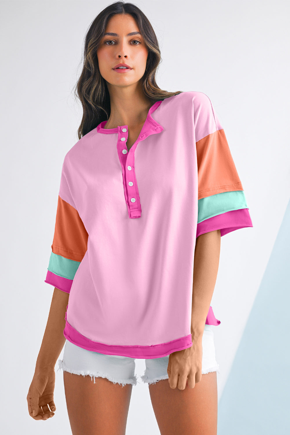 Mint Green Solid Color Half Sleeve Henley Top