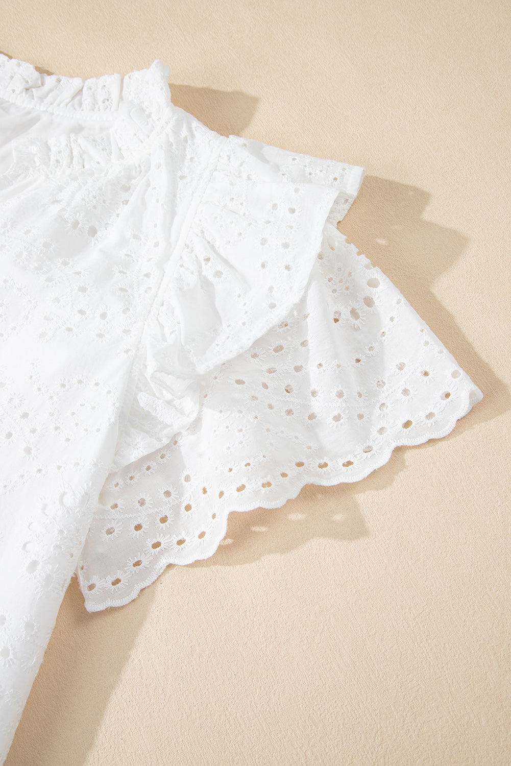 White Eyelet Flutter Sleeve V Neck Blouse