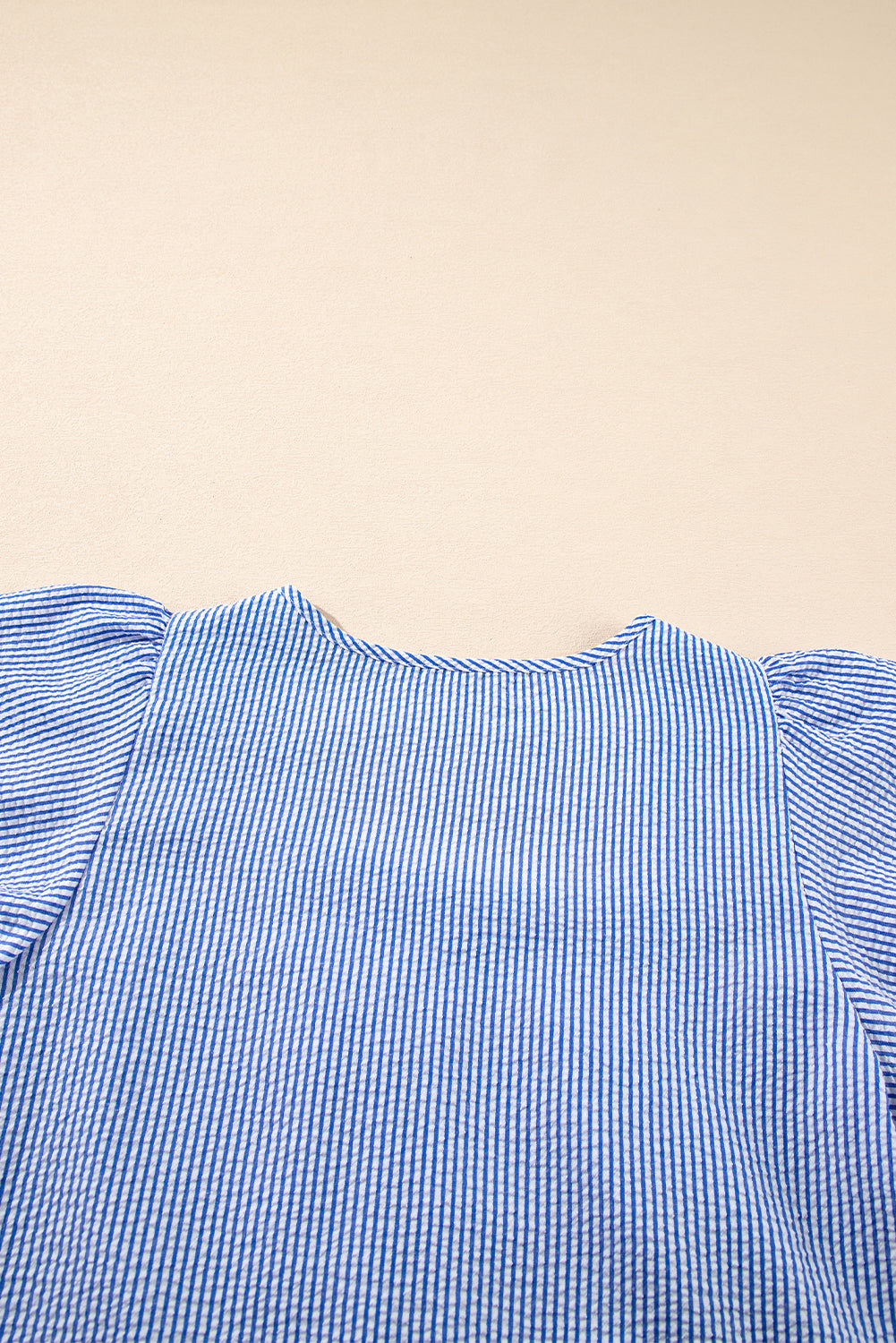 Sky Blue Striped Crochet Applique Boho Blouse