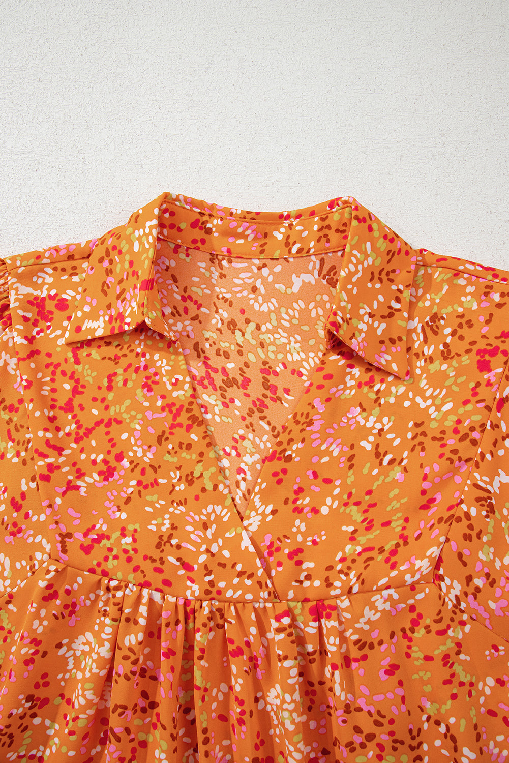Bonbon Abstract Print Loose Fit Collared V Neck Babydoll Blouse
