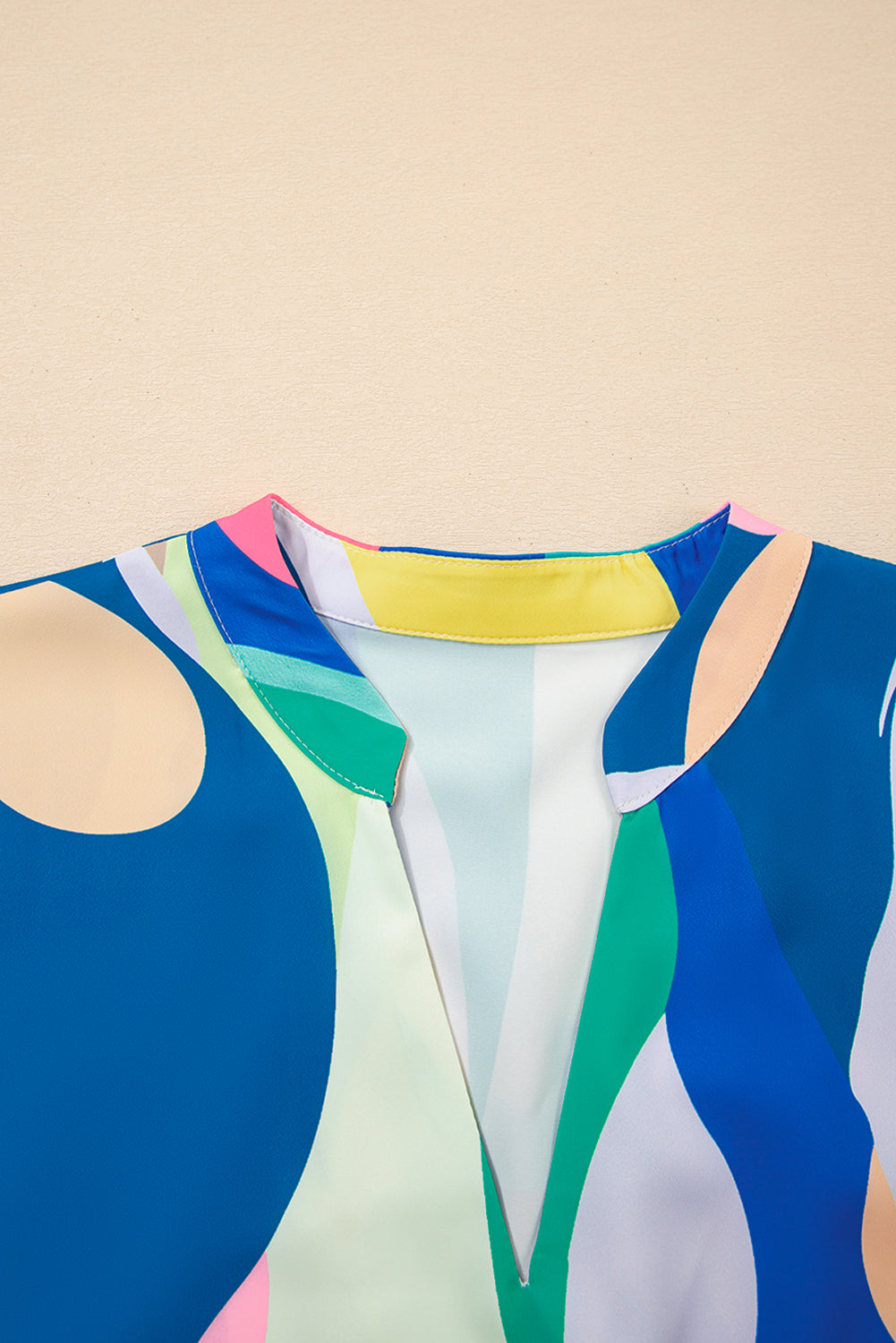 Blue Abstract Print V-Neck Short Sleeve Mini Dress