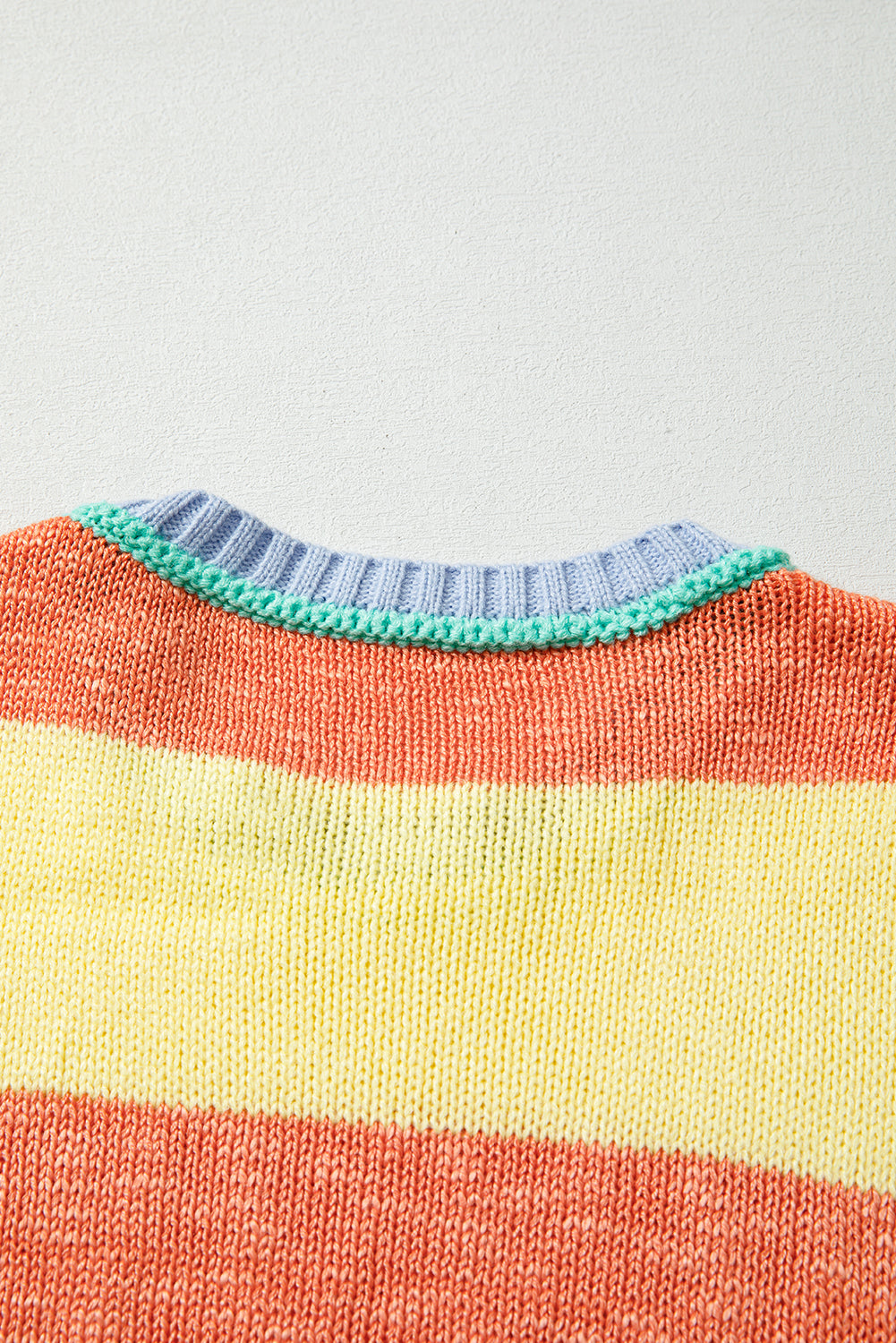 Yellow Stripe Contrasting Trim Round Neck Oversized Sweater