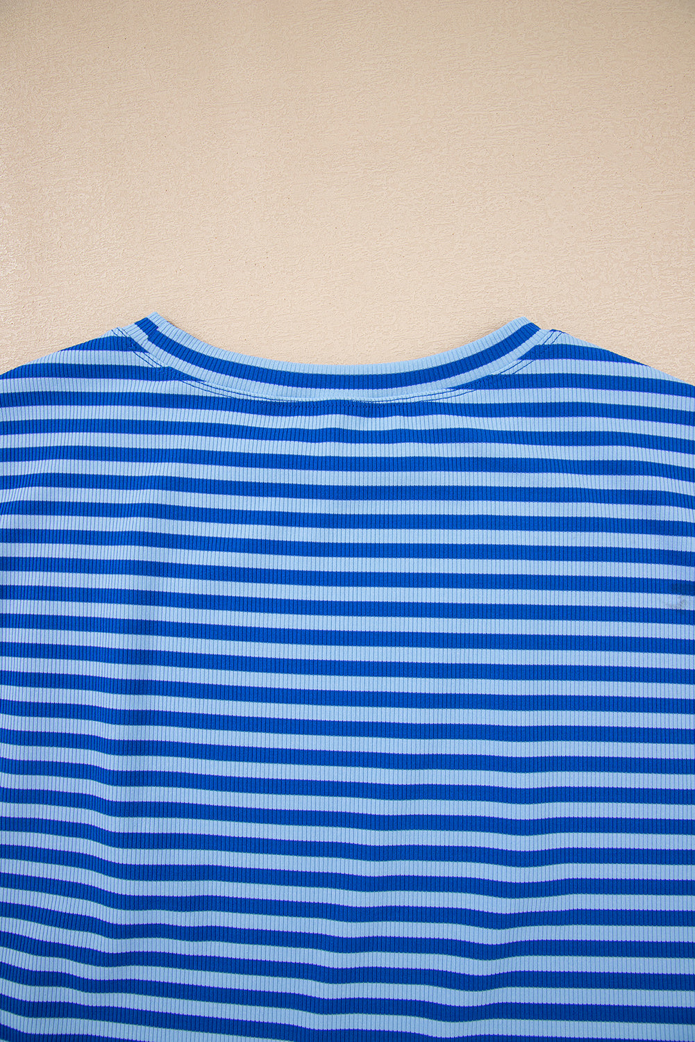 Red Stripe Ribbed Cap Sleeve Round Neck T Shirt