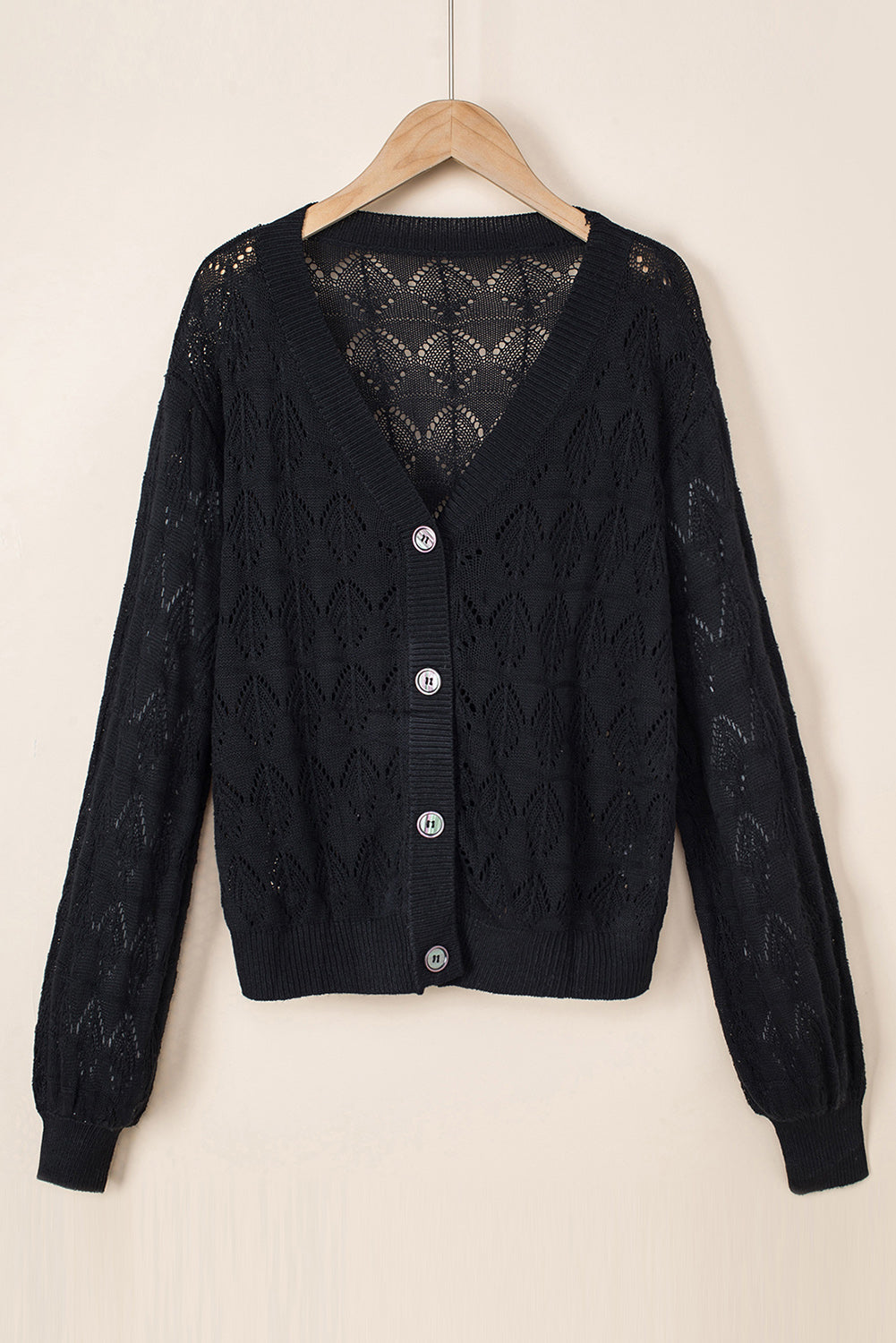Green Lightweight Buttoned Front Crochet Cardigan