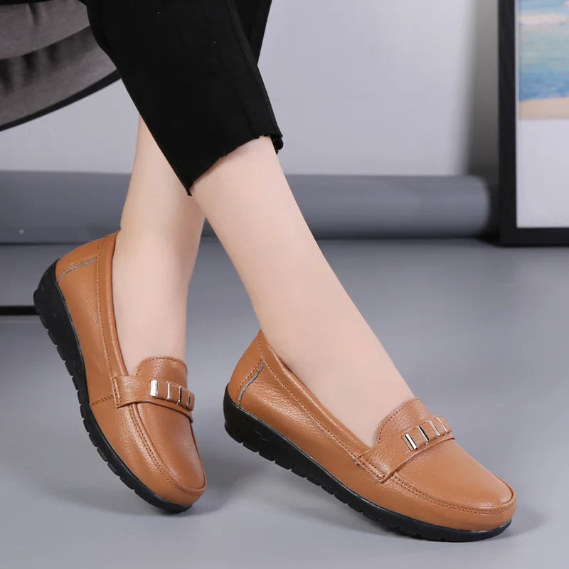 WOIZGIC Chaussures plates en cuir véritable pour femmes, mocassins à plateforme, à enfiler, grande taille 42 43 44, printemps