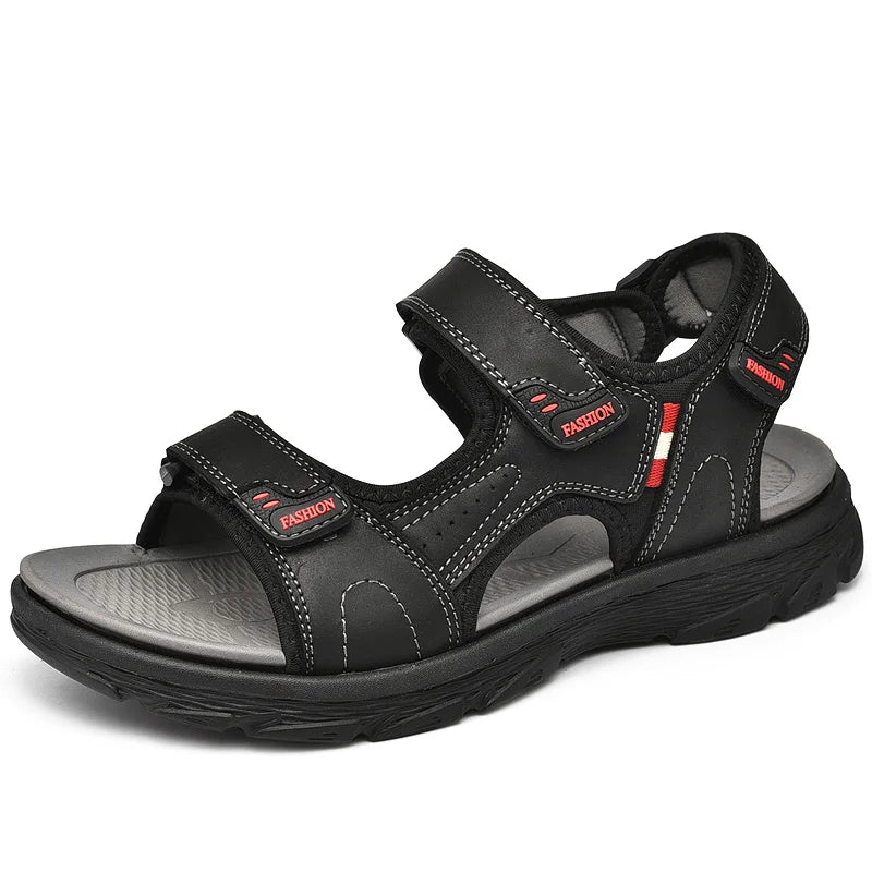 Sandales classiques pour hommes, sandales d'été en cuir véritable, sandales de plage, chaussures décontractées pour hommes, sandales de pataugeoire, baskets d'extérieur, grande taille