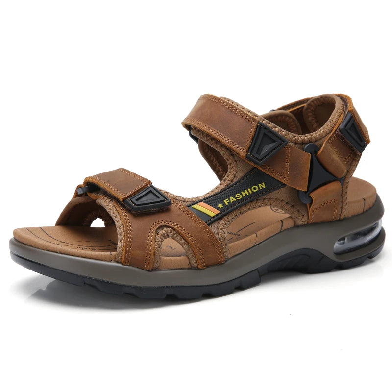 Sandales d'été tendance pour hommes, tongs de plage souples et confortables en cuir véritable, sandales romaines d'extérieur pour hommes, taille 46