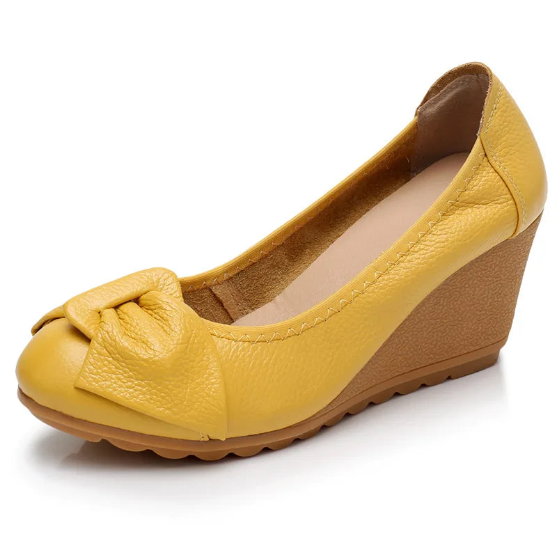 WOIZGIC Chaussures plates en cuir véritable pour femmes, talons hauts, à enfiler, nœud papillon, pointures 34 à 40, ZBM-A08