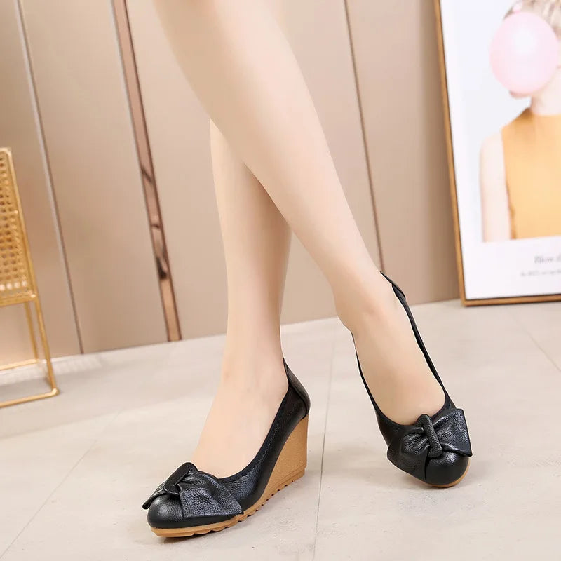 WOIZGIC Chaussures plates en cuir véritable pour femmes, talons hauts, à enfiler, nœud papillon, pointures 34 à 40, ZBM-A08