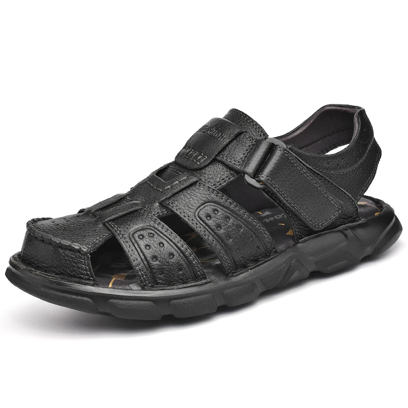 Chaussures décontractées en cuir véritable pour hommes, sandales classiques de haute qualité pour hommes, baskets d'été pour la marche en plein air, sandales respirantes pour hommes