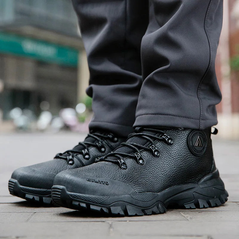 Chaussures de randonnée respirantes HUMTTO pour hommes, chaussures d'hiver imperméables pour escalade en plein air, bottes tactiques en cuir pour hommes