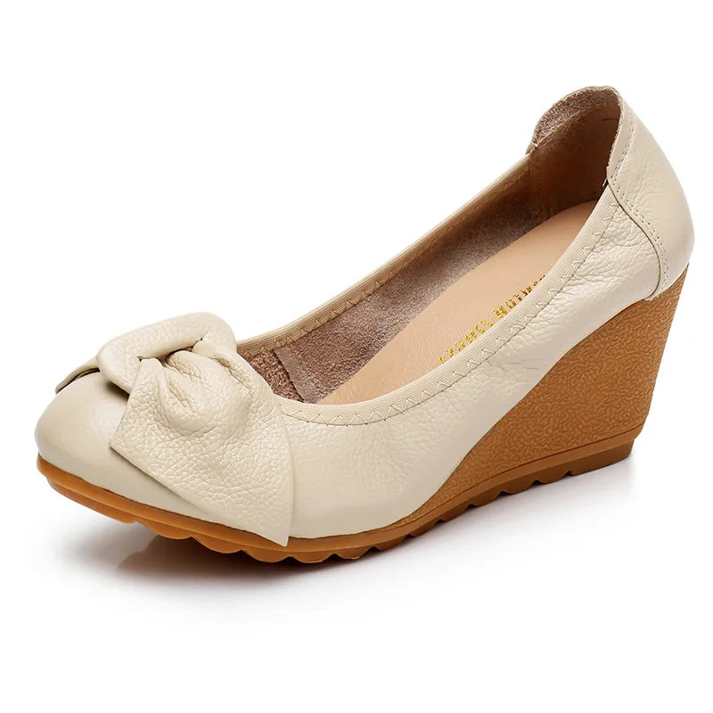WOIZGIC Chaussures plates en cuir véritable pour femmes, talons hauts, à enfiler, nœud papillon, pointures 34 à 40, ZBM-A08