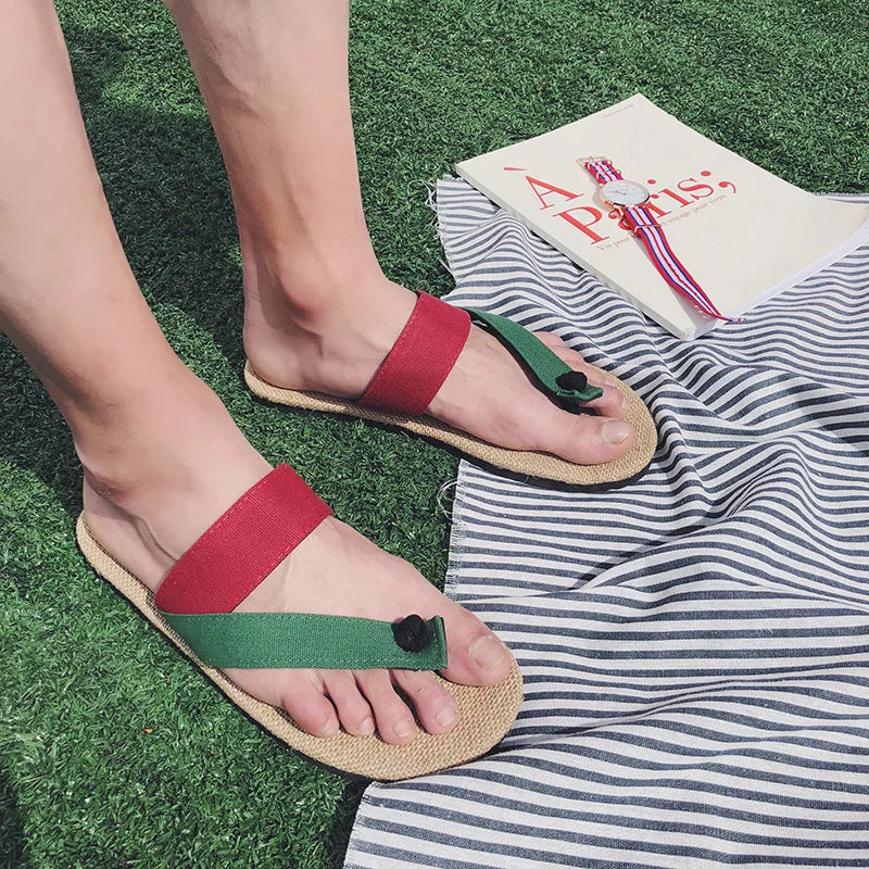 Summer Flax flip flops Women Men Casual Linen Slides Multi-Style Non-Slip EVA Home Flip Flops Indoor Shoes Female Beach Sandals