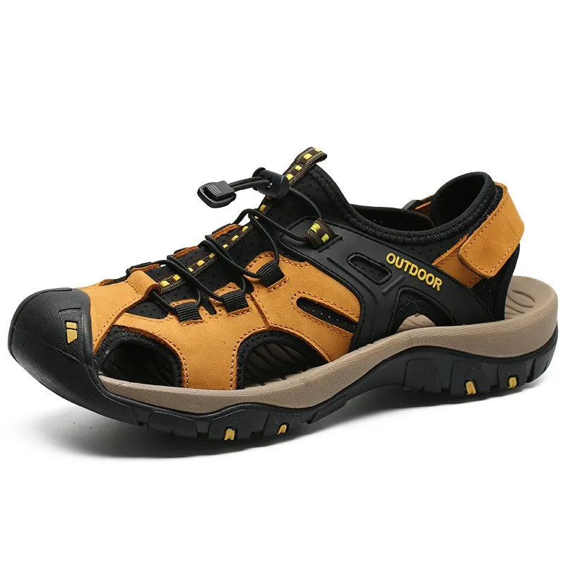 Sandales d'été pour hommes, chaussures de plage antidérapantes, faites à la main, en cuir véritable, tendance