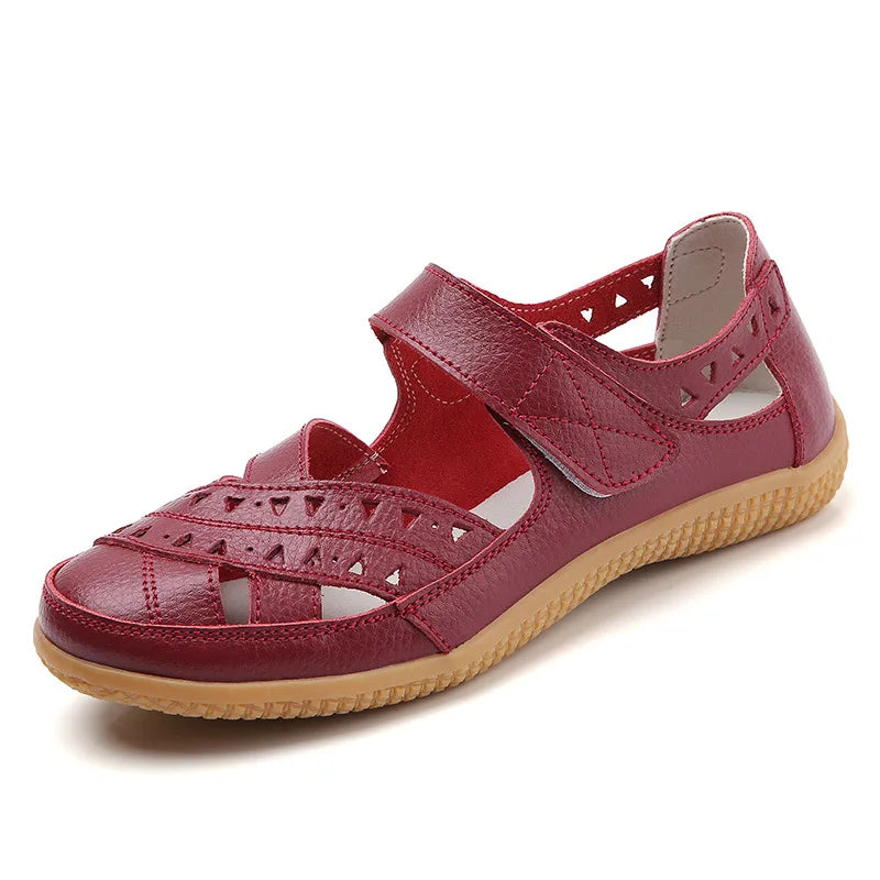 WOIZGIC Femmes Mère Véritable Cuir Creux Blanc Chaussures Sandales Appartements Mocassins Été Cool Plage Grande Taille 41 42