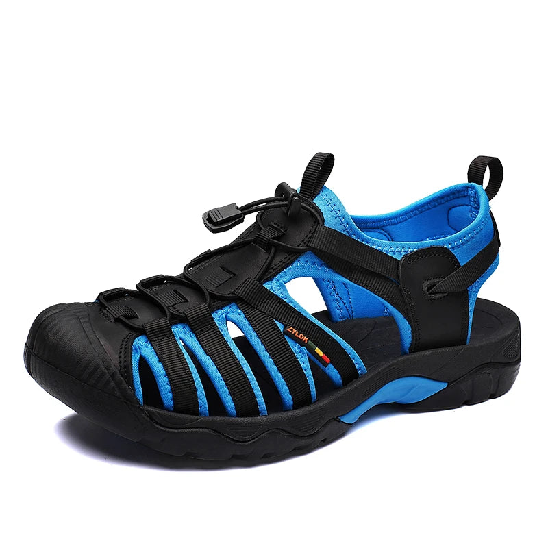 Sandales d'été en cuir véritable pour hommes, chaussures décontractées respirantes à semelle souple, sandales de plage d'extérieur, grande taille 48