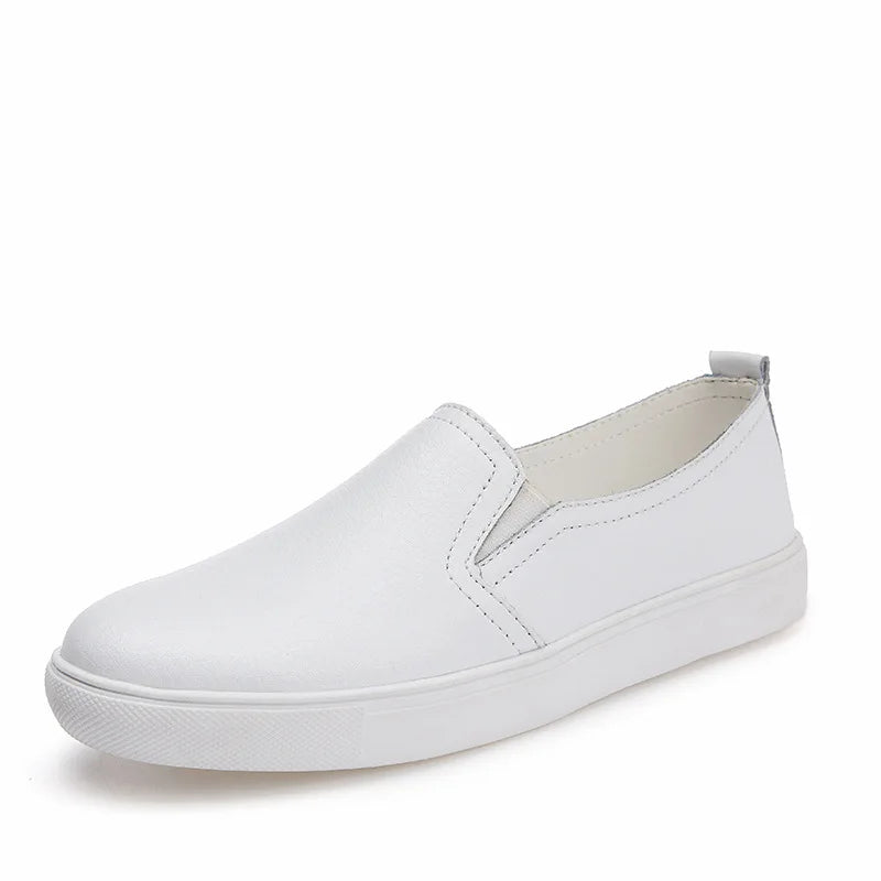 WOIZGIC Women's Ladies Female Woman Cow Genuine Leather White Vulcanized Shoes Flats Loafers Korean Slip On Leisure LLX-6688