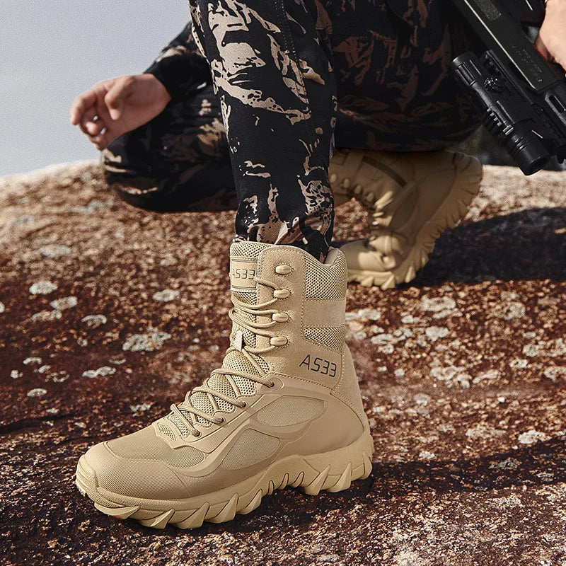 Bottes montantes en cuir de haute qualité pour hommes, respirantes, antidérapantes, idéales pour le combat dans le désert