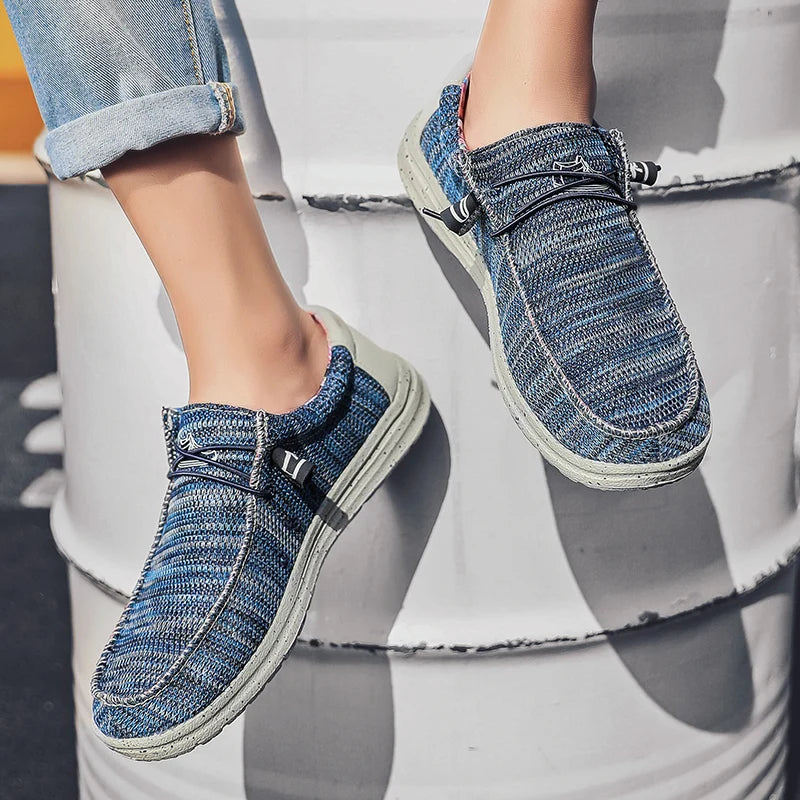 Chaussures décontractées pour hommes, chaussures en toile denim tendance, respirantes, plates, pour la marche et l'extérieur, grande taille, légères, mocassins